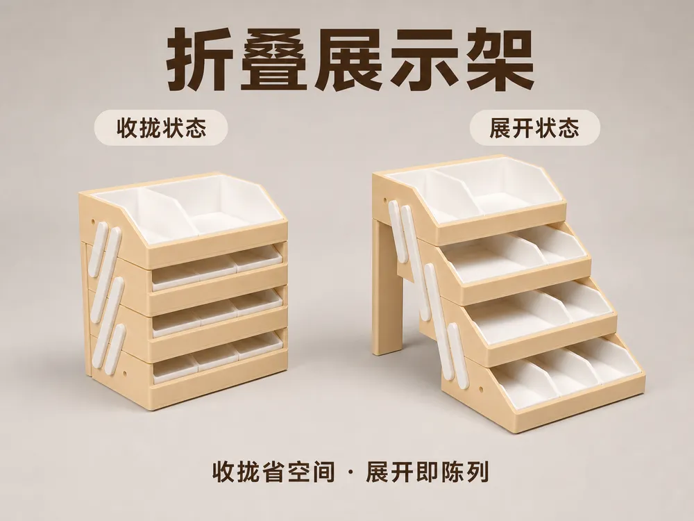 Soporte: 折叠展示架 | 展开陈列，收拢省空间. Referencia del modelo original.
