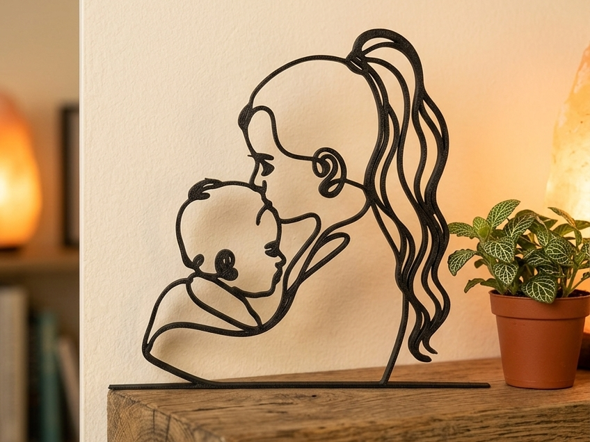 Sisters Kiss Silhouette – Minimal Line Art Decor 
