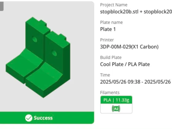 Extruded 2020 Stop Block