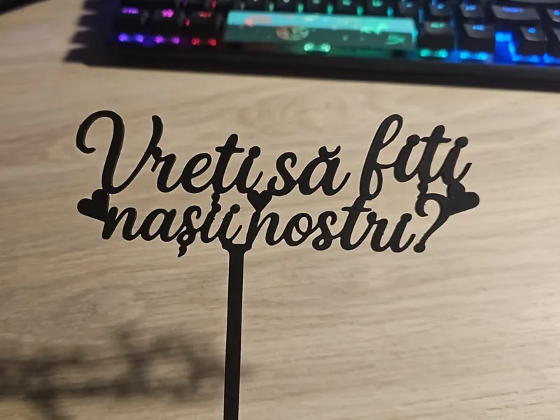 Cake topper "Vreiți să fiți nașii nostri?"