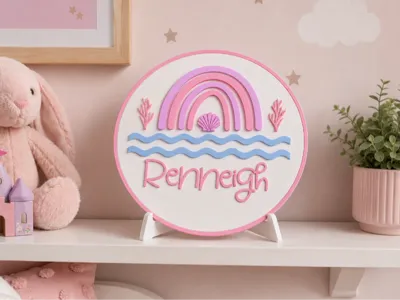 Personalised Round Rainbow & Ocean Name Plaque