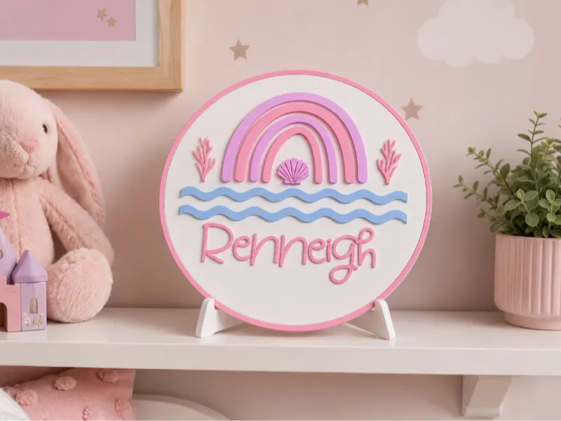 Personalised Round Rainbow & Ocean Name Plaque