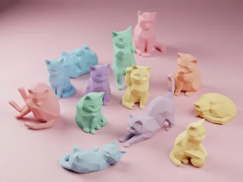 Soporte: Mini low poly cat kitty army, <2g each, No support — referencia de MakerWorld