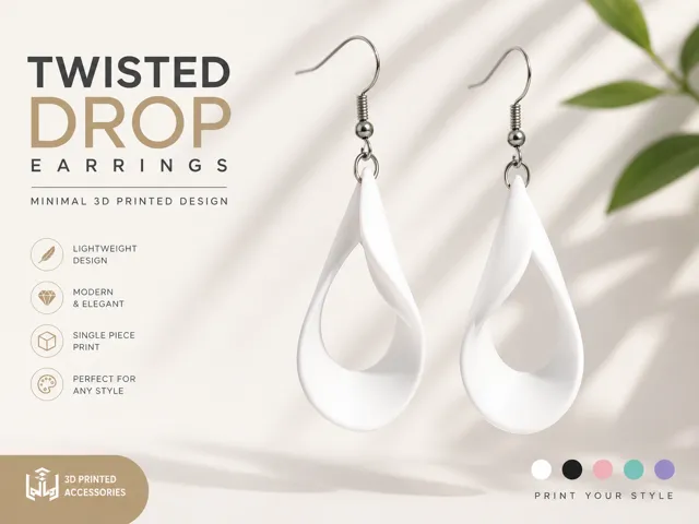 Twisted Drop Earrings | Minimal 3D Printed