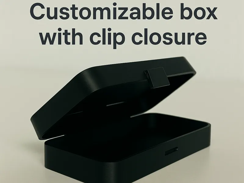 Customizable box with clip closure