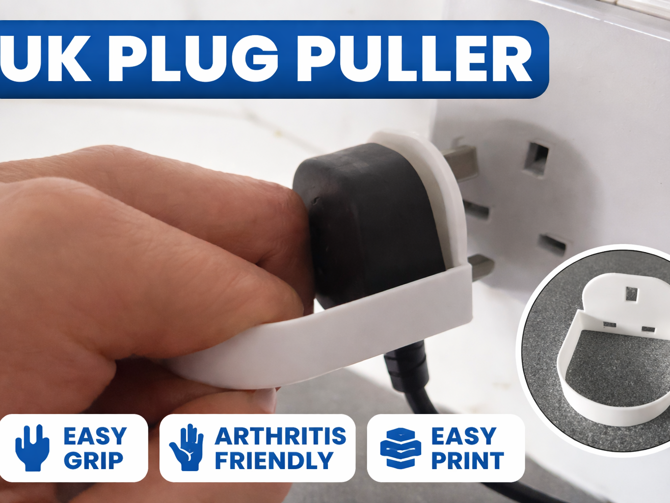 Miniatura 1 do modelo 3D UK Plug Puller – Easy Grip Socket Aid