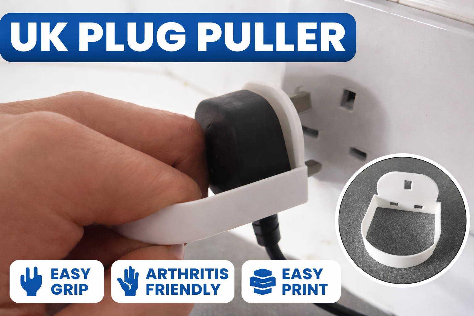Miniatura 2 do modelo 3D UK Plug Puller – Easy Grip Socket Aid