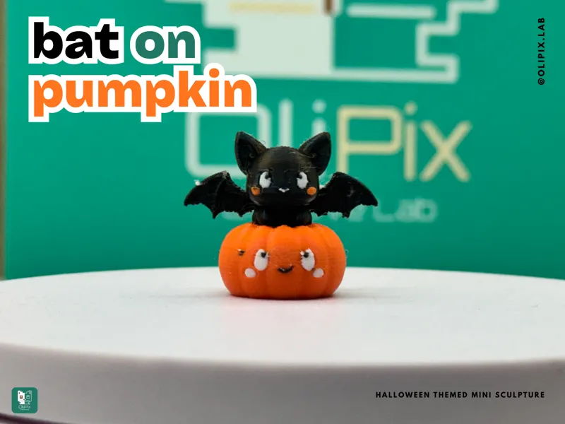 Bat on Pumpkin – Kawaii Halloween Print