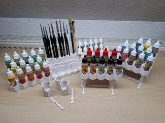 Modular Paint Bottle Rack with Water and Brushes