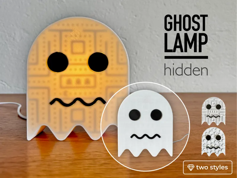 Pac-Man ghost lamp with interchangeable pattern