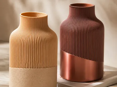 Modern Ribbed Vase – 3 Variants Included
