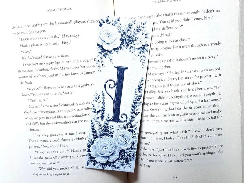Bookmark, Monogram I, Floral Background, Hueforge