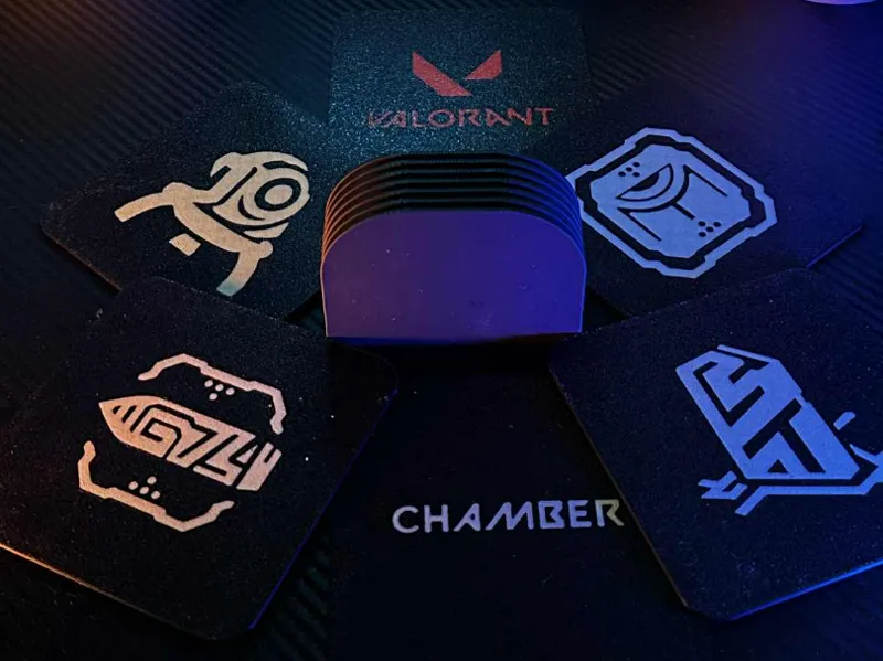 Coasters in the valorant/chamber ability theme