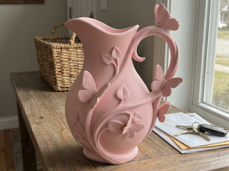 Ornate Butterfly Vine Decorative Pitcher Vase