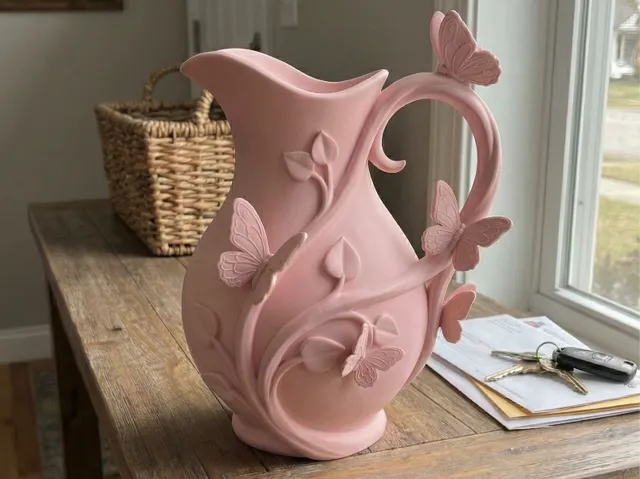 Ornate Butterfly Vine Decorative Pitcher Vase