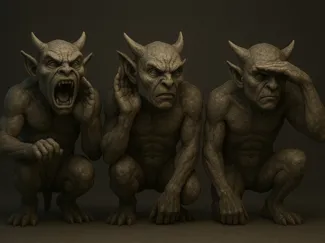 3 demon/gargoyles Speak Evil, Hear Evil, See Evil
