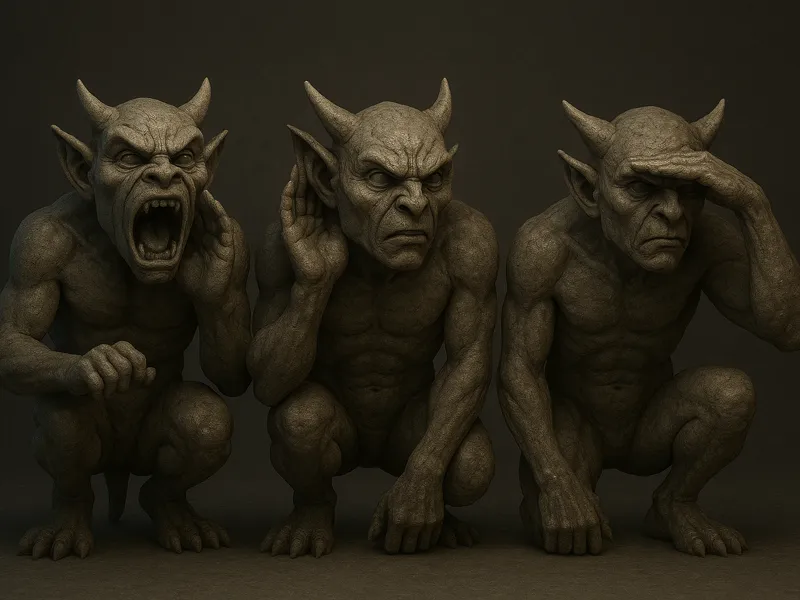 3 demon/gargoyles Speak Evil, Hear Evil, See Evil