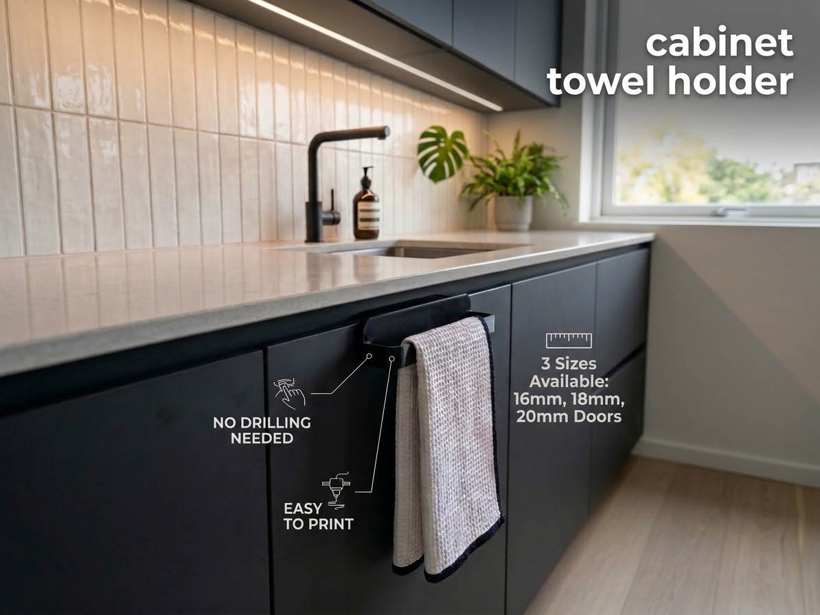 Cabinet Towel Holder - No Drilling 3D model