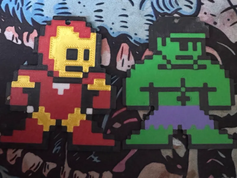 8-Bit Iron Man & Hulk Pixel Keychains