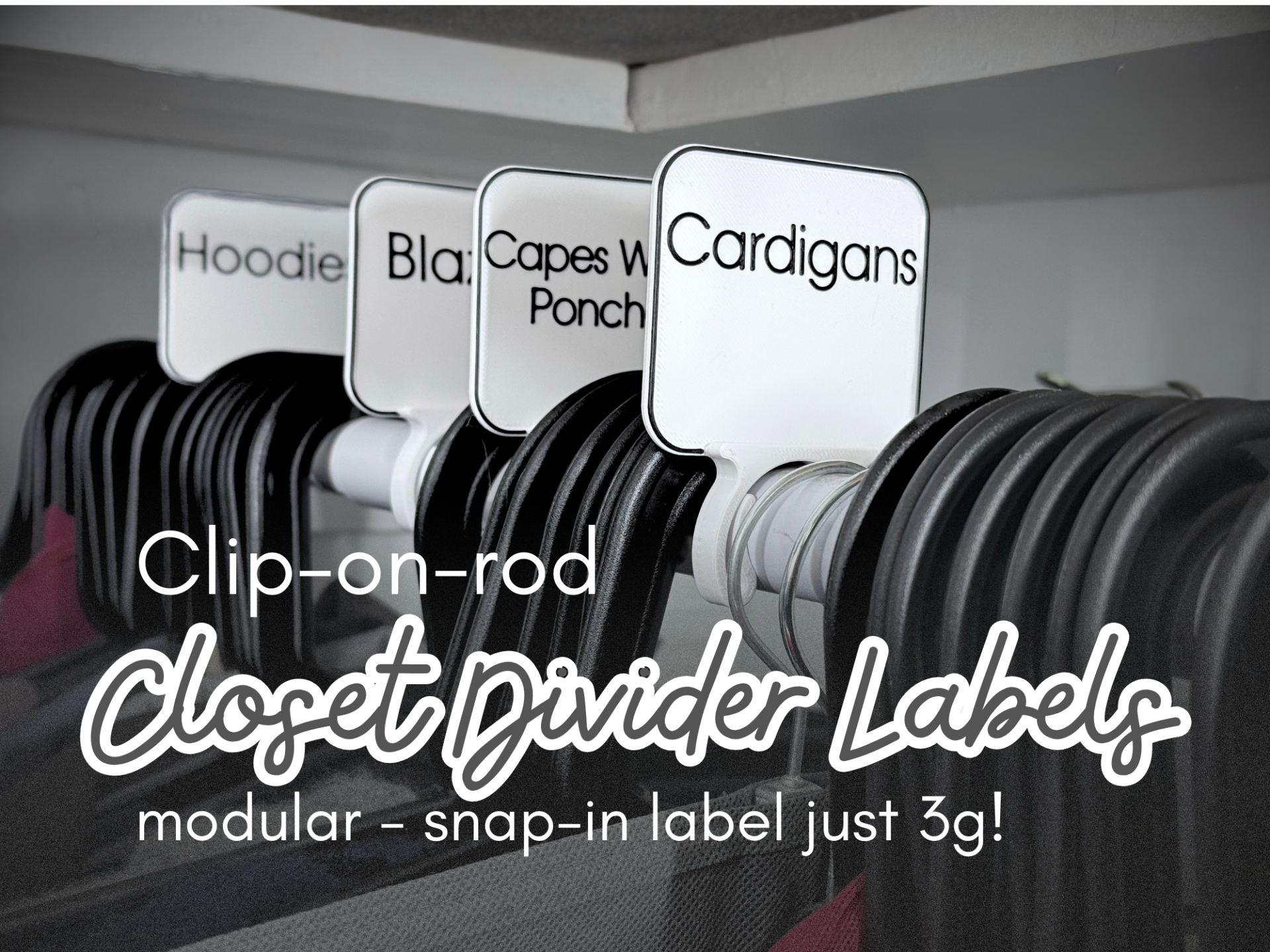 Closet divider labels - clip-on-rod - modular