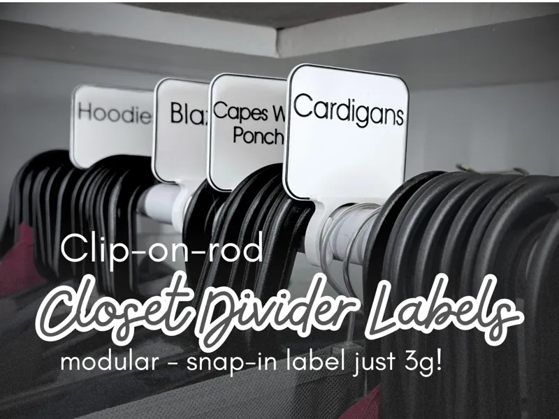 Closet divider labels - clip-on-rod - modular