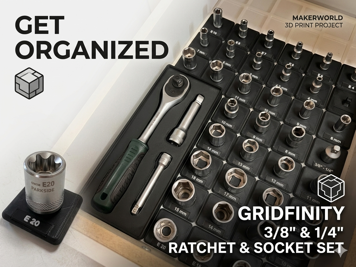 Gridfinity Ratchet & Socket Organizer(1/4" & 3/8")