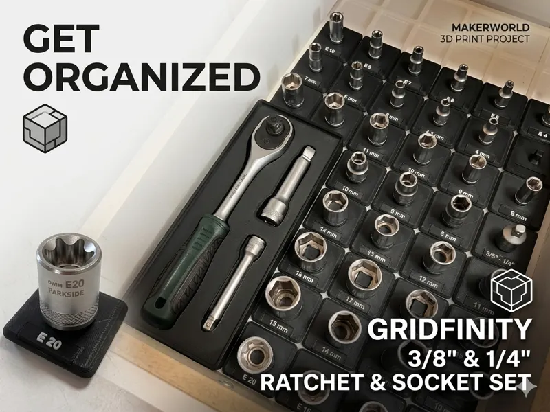 Gridfinity Ratchet & Socket Organizer(1/4" & 3/8")