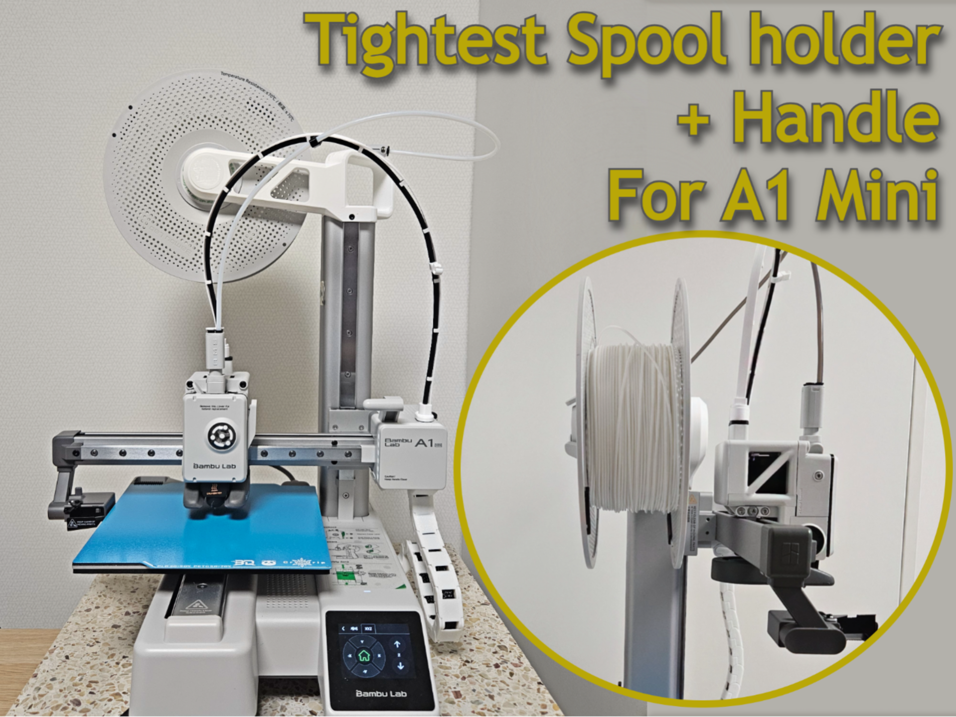 Tight-Fit Spool Holder + Handle for A1 mini