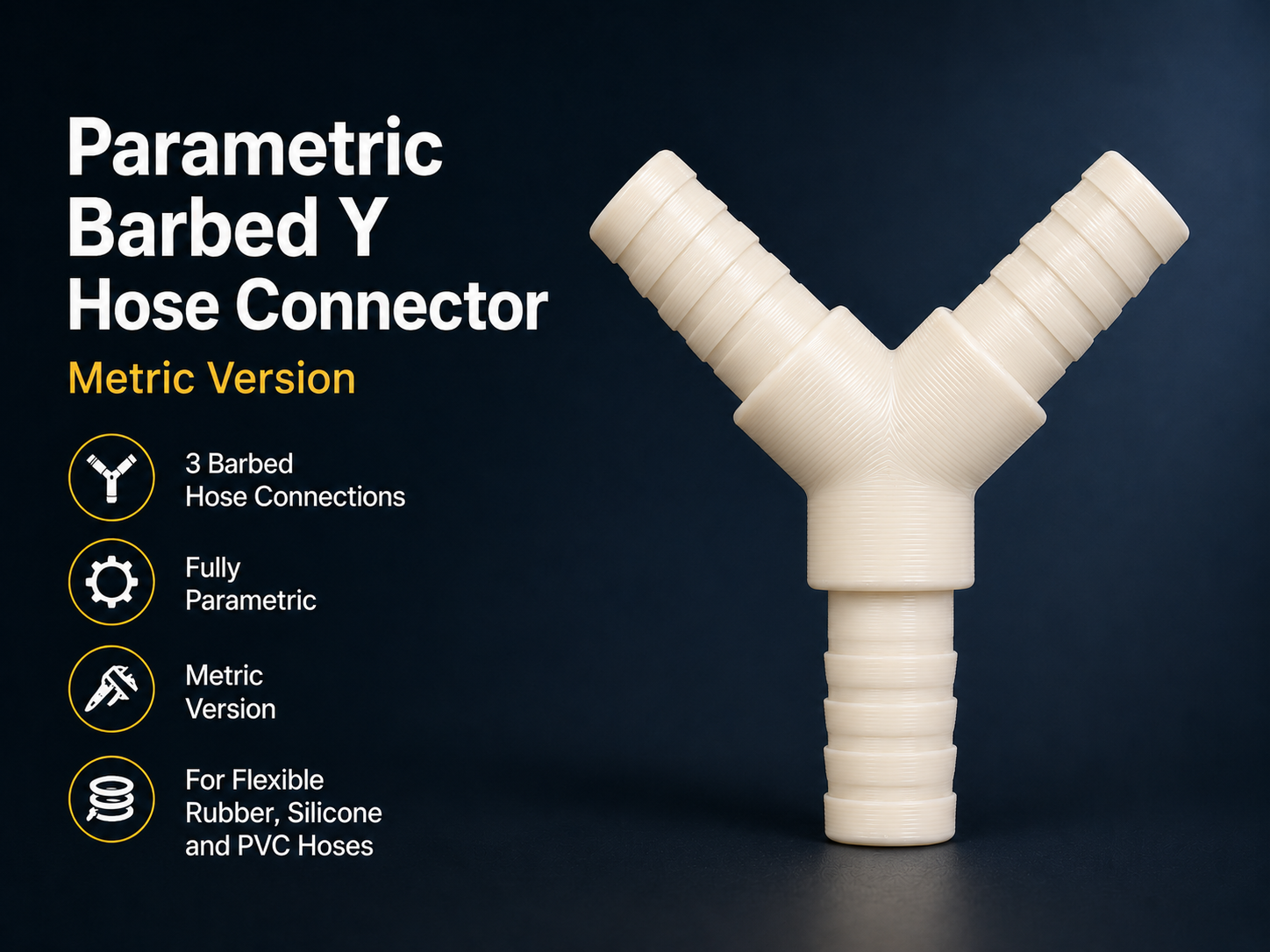 Parametric Barbed Y Hose Connector - Metric