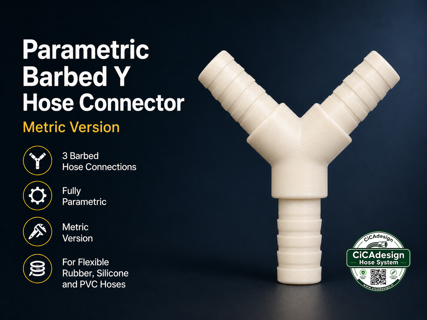 Parametric Barbed Y Hose Connector - Metric