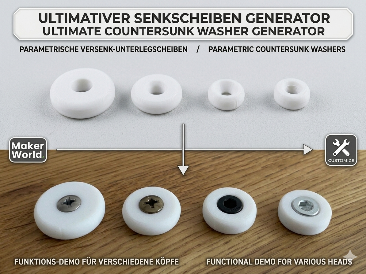 Ultimate Parametric Countersunk Washer Customizer