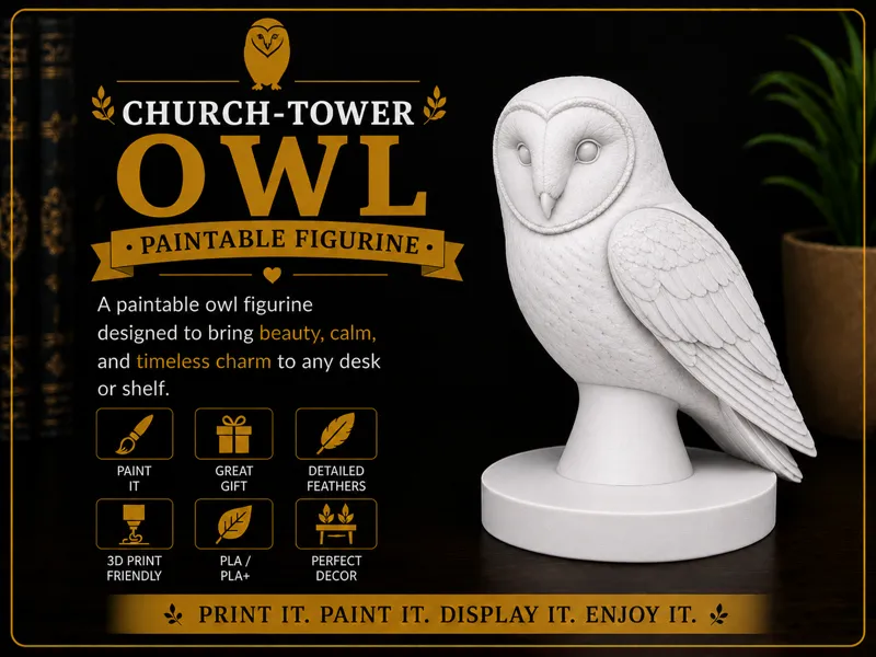 Paintable Church-Tower Owl Figurine – Desk Decor