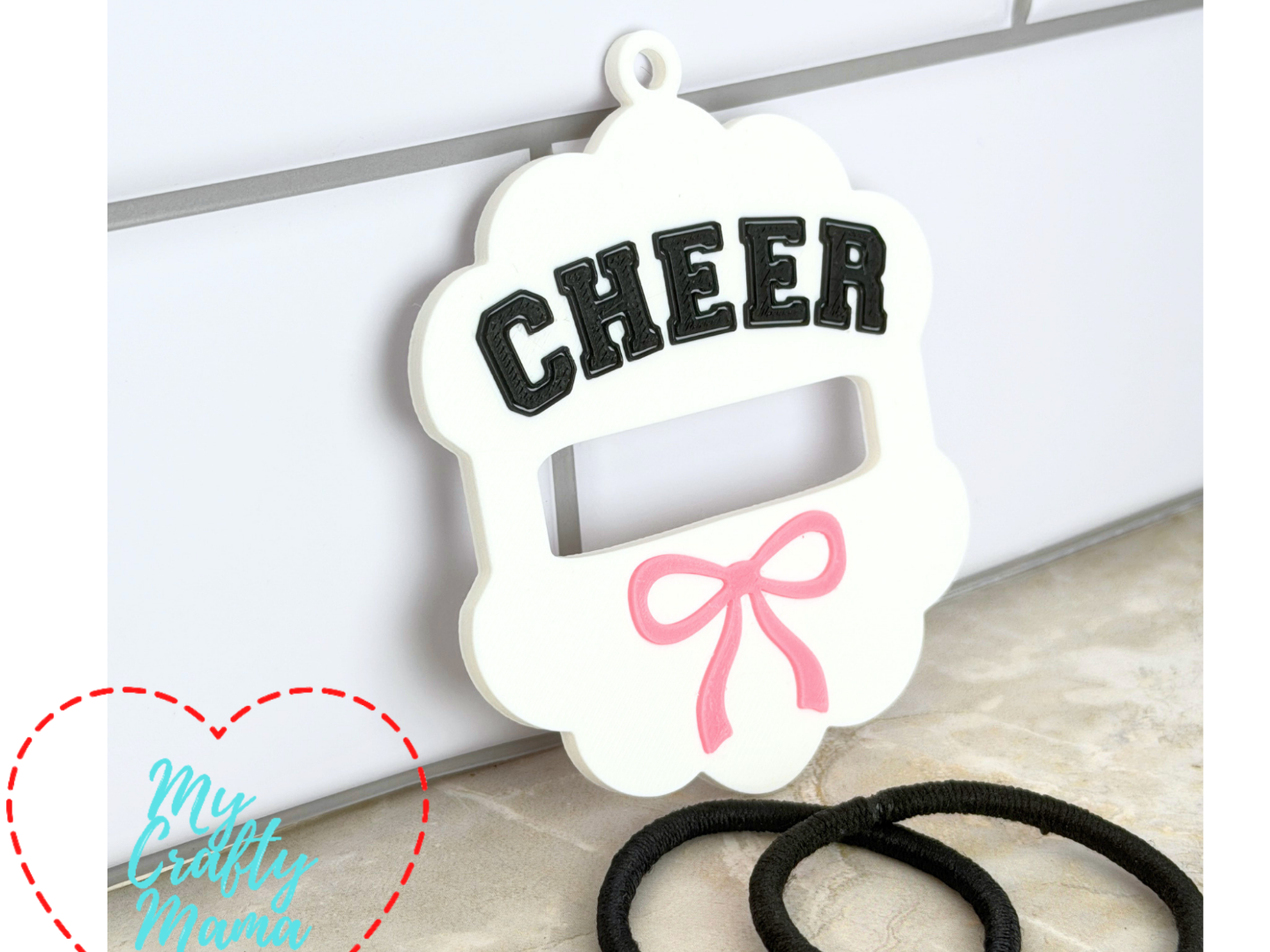 Cheer Scalloped hair tie keychain 3D model by MyCraftyMama