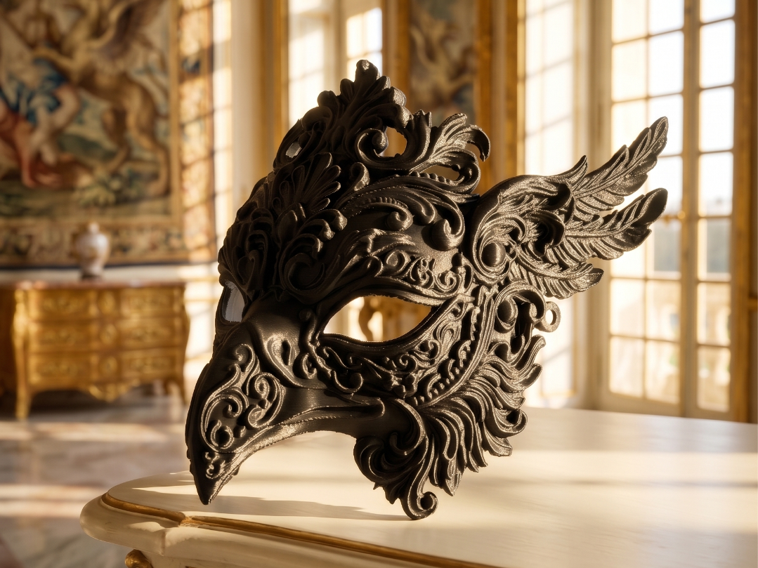 Baroque Griffin Mask - The Ebony Guardian Art