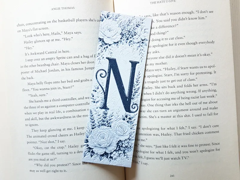 Bookmark, Monogram N, Floral Background, Hueforge