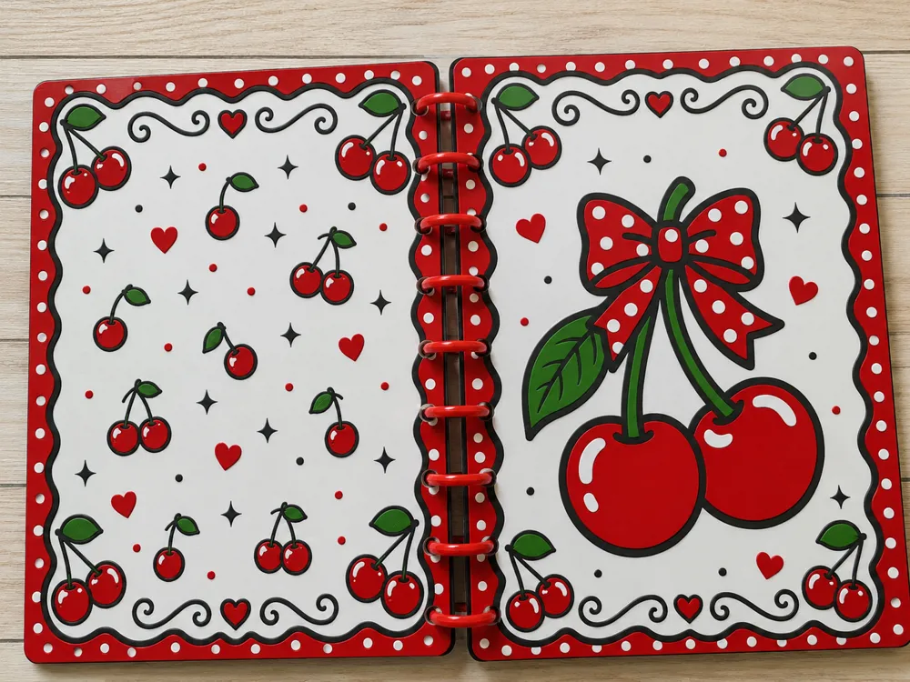 Tapa o cubierta: A5 Cherry-Inspired Notebook / Planner Covers. Referencia del modelo original.