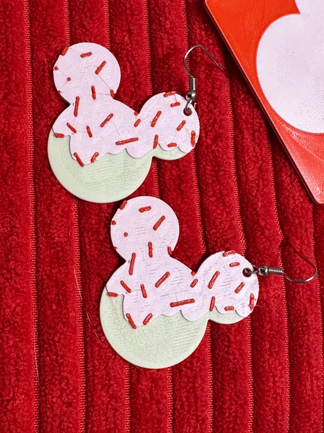 Mickey Mouse Cookie Earrings with display card view 2