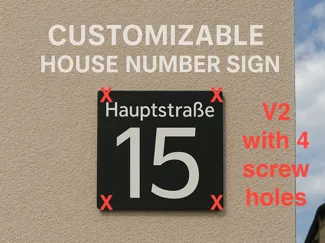 Hausnummernschild mit Straßennamen (4 Schrauben)