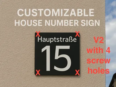 House number sign with street name (4 screws)