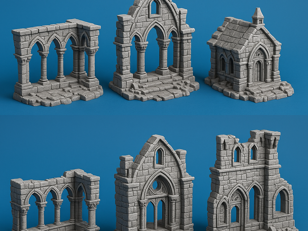 Gothic Ruined Church Walls Set