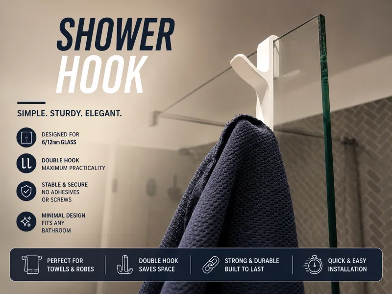 Glass Shower Hook Towel & Robe Holder No Drill