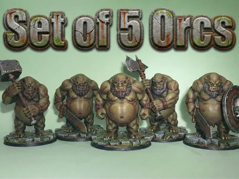 Set of 5 Orcs - Multi-Pose Heavy Infantry TTRPG 