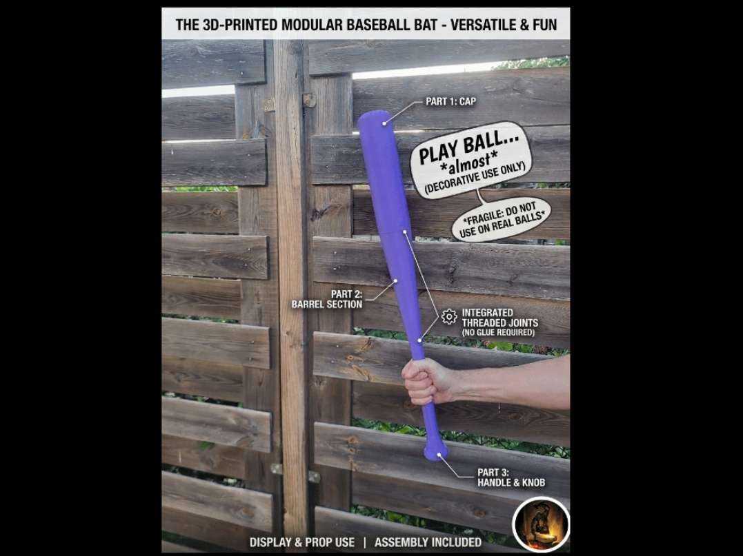 Printed Modular Baseball Bat V3 - Threaded Joints