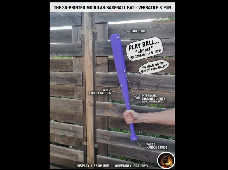 Printed Modular Baseball Bat V3 - Threaded Joints