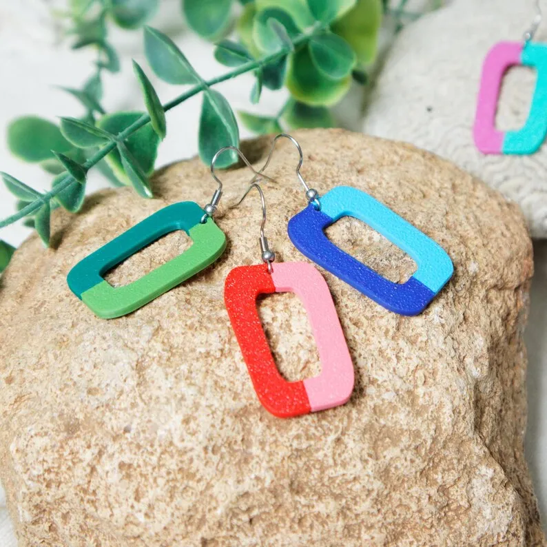 Pendientes geométricos bicolor view 3