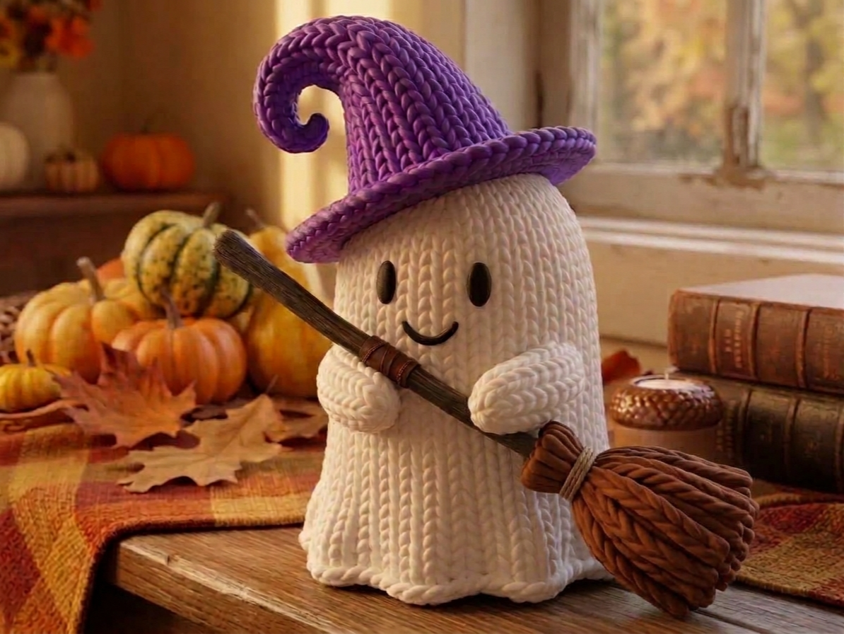 Knitted Halloween Ghost Witch - 3D printed Decor, in stock in India