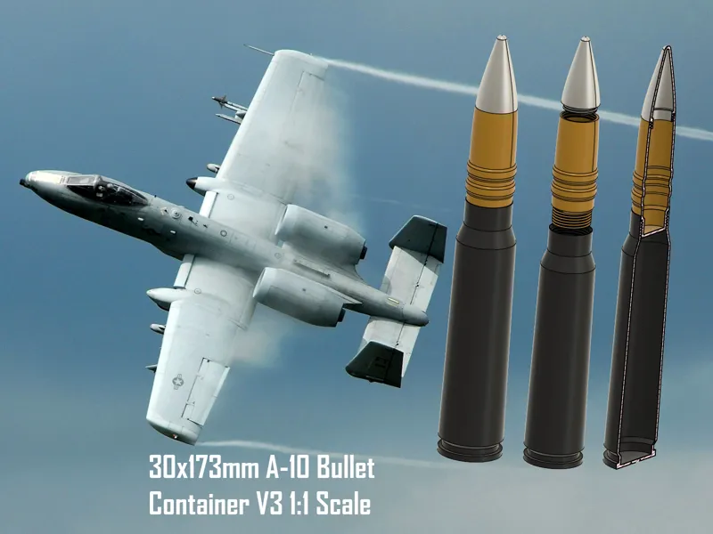 30x173mm A-10 Bullet Container V3 1:1 Scale