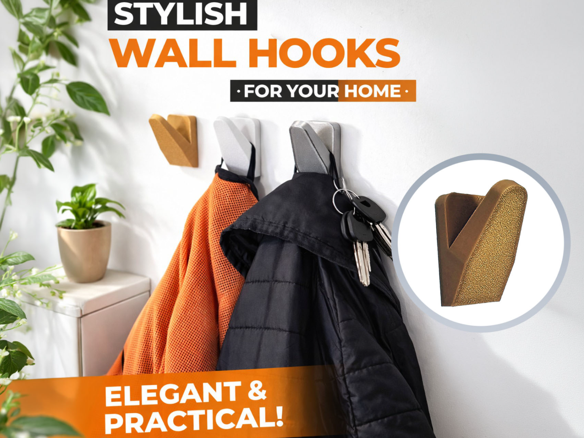 Modular 2-piece wall hook with concealed mounting