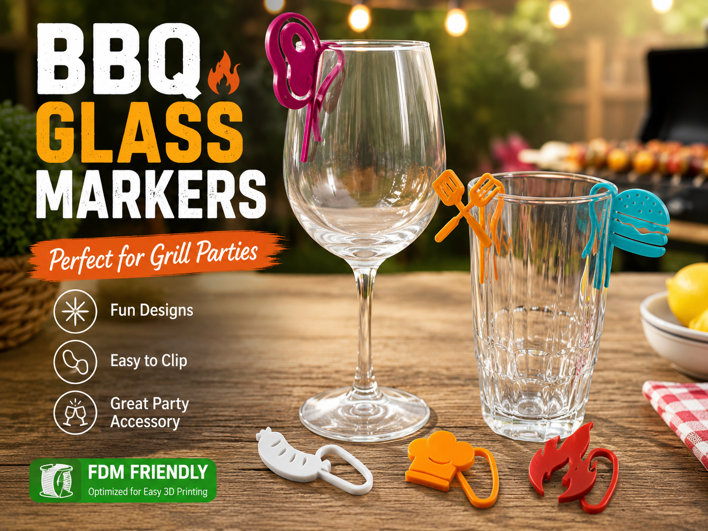 BBQ Glass Markers Funny clips for Grill Parties