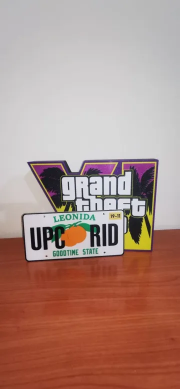 Modelo para impresión 3D: GTA 6 License Plate Customizable Leonida Vice City — vista de referencia 3
